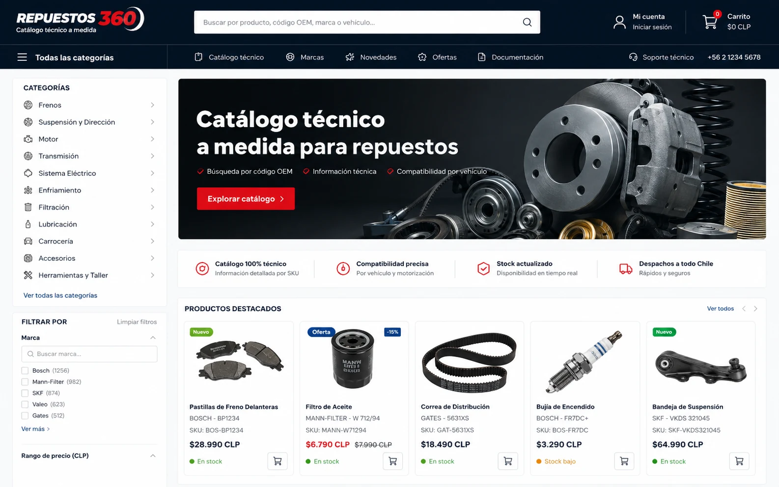 Catálogo técnico ecommerce a medida Repuestos 360