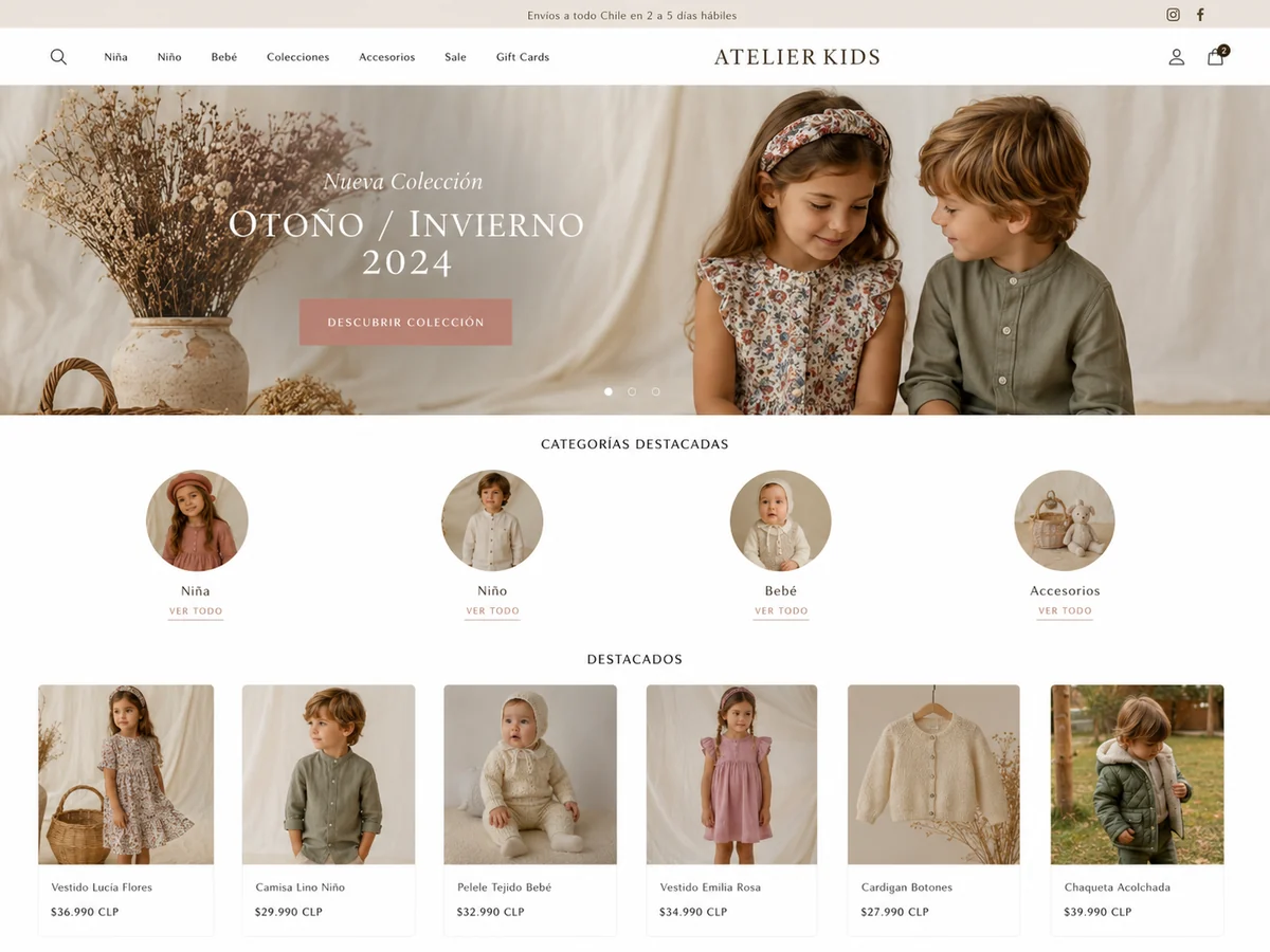 Tienda Shopify Atelier Kids para moda infantil