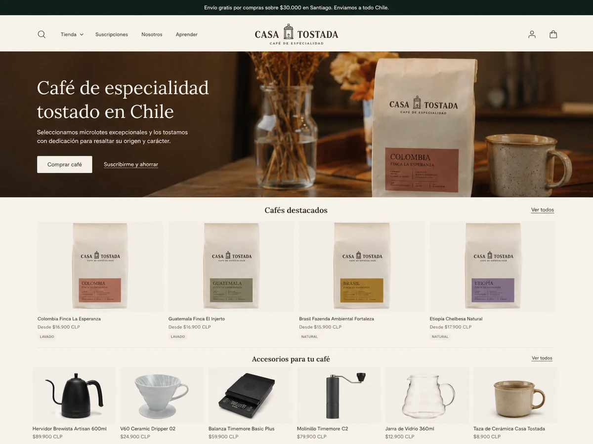 Tienda Shopify Casa Tostada para café de especialidad