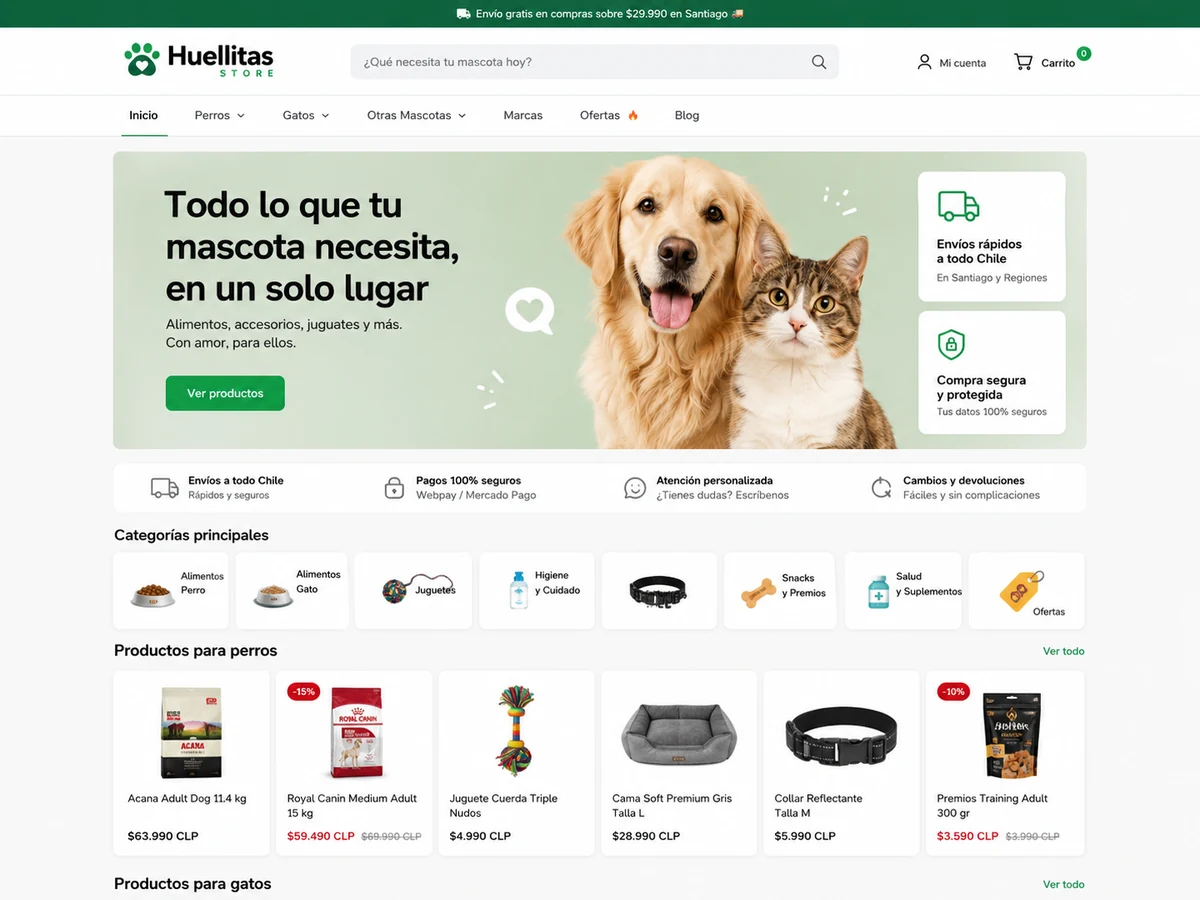 Tienda Shopify Huellitas Store para mascotas
