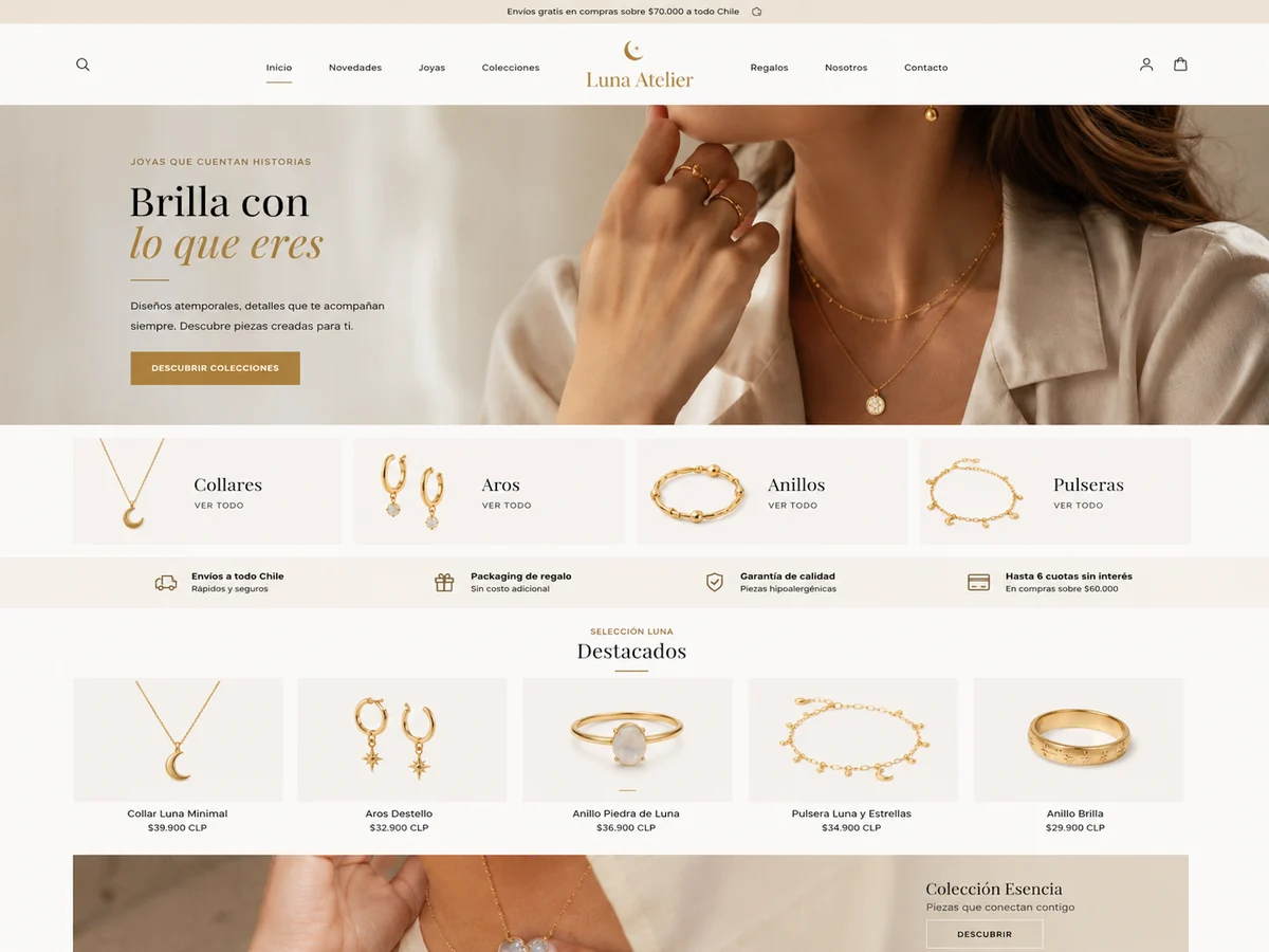 Tienda Shopify Luna Atelier para joyería
