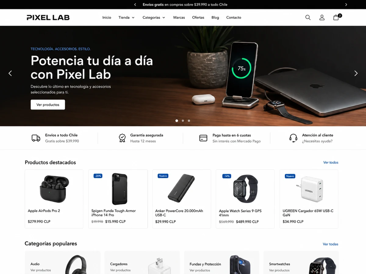 Tienda Shopify Pixel Lab para tecnología y accesorios
