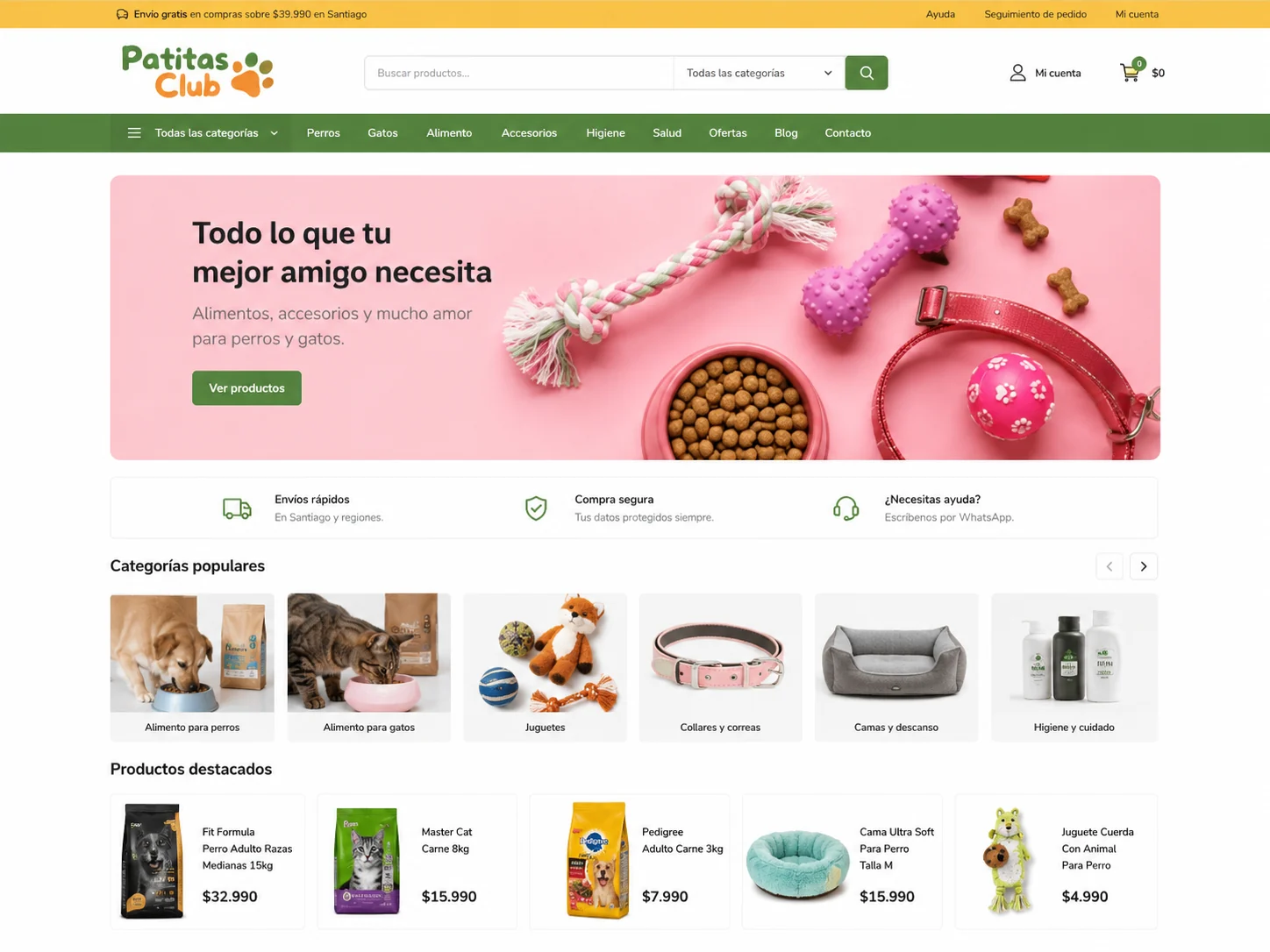 Tienda WooCommerce Pet Club para mascotas